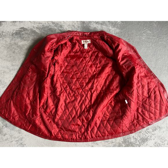 Vintage 90s Y2K Red Pieced Leather Jacket Coat 20W Plus Size Veranesi Moto - Picture 14 of 15